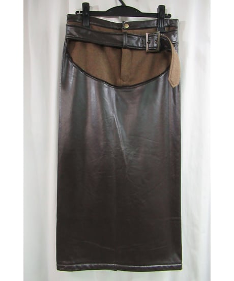 90's Y's yohji yamamoto vintage 茶 フェイクレザーデザインスカート YE-S05-803