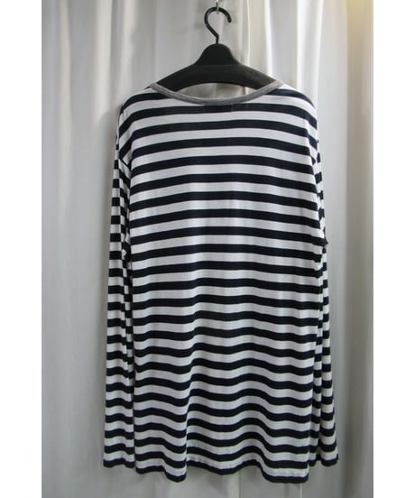 15ss yohji yamamoto pour homme ネイビー×ホワイト ストライプデザインTシャツ（HU-T43-096）