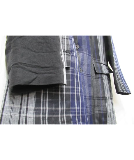 21ss yohji yamamoto pour homme 麻 チェック アシトメリーデザインジャケット（HD-J45-831）