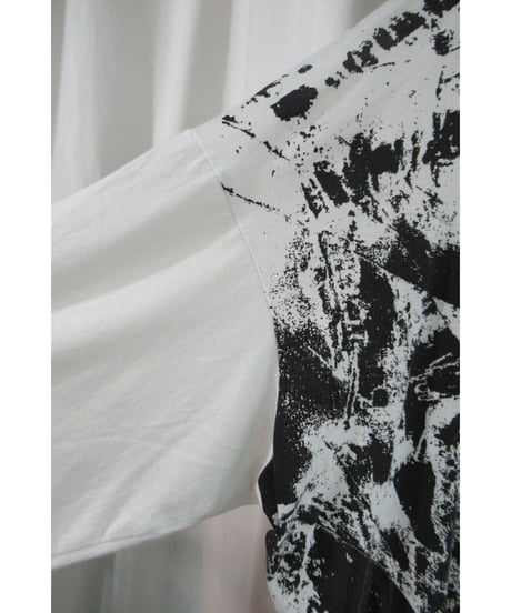 18aw B yohji yamamoto +noir 白 顔料プリントデザインカットソー NV-T55-071