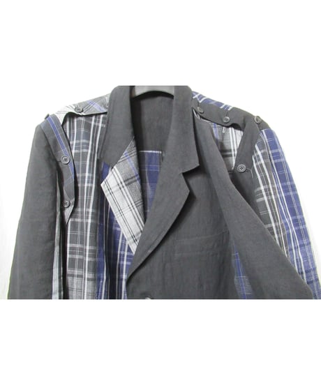 21ss yohji yamamoto pour homme 麻 チェック アシトメリーデザインセットアップ（HD-J45-831/HD-P63-831）