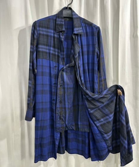 Y's yohji yamamoto チェック柄ドレープロングブラウス（YX-B17-800）
