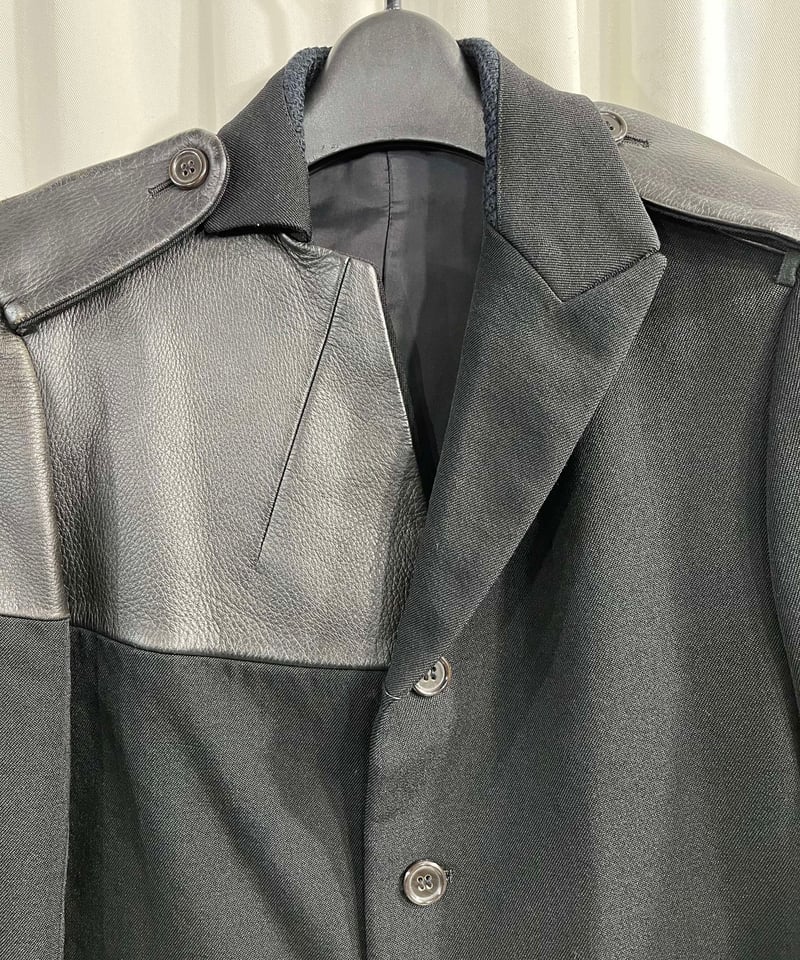 ヨウジヤマモト 02AW レザー切り替え テーラードジャケット 鹿革 2002AW yohji yamamoto femme 鹿革切替ジャケット（FM-J29-81