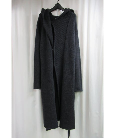 12aw yohji yamamoto pour homme グレースナップ釦フード ベルト付きロングニット