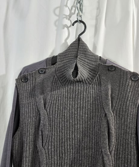 1997aw yohji yamamoto pour homme グレーレイヤードデザインニット　(HI-T36-189)