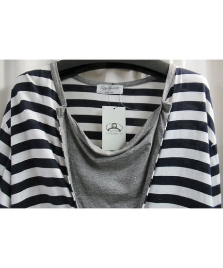 15ss yohji yamamoto pour homme ネイビー×ホワイト ストライプデザインTシャツ（HU-T43-096）