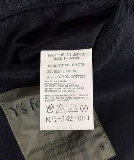 Y's for men yohji yamamoto コットン 3ボタンジャケット（MQ-J42-001）