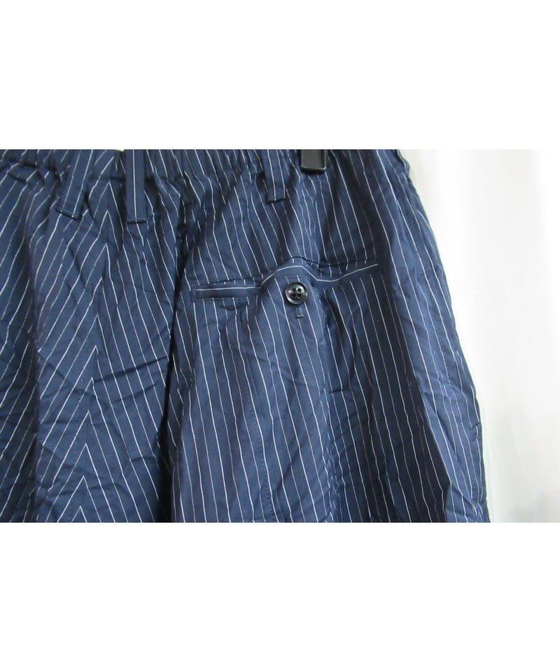 ヨウジヤマモトプールオム 16SS シワ加工サルエルパンツ BLK/2 16ss yohji yamamoto pour homme 紺 ストライプシワ加工 サルエル