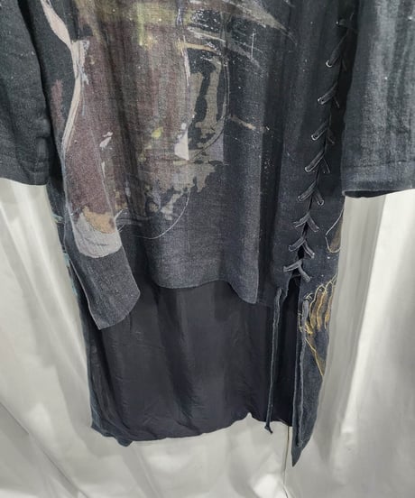 2020ss yohji yamamoto pour homme 麻 デザインロングブラウス(HN-B28-801)