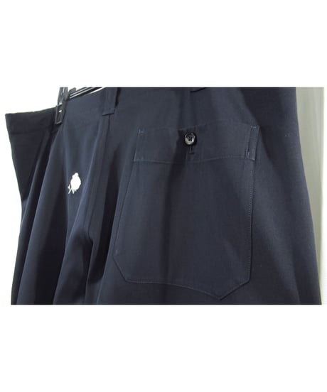 93ss yohji yamamoto pour homme vintage 刺繡デザイン 紺 テーパードパンツ（HO-P15-100）