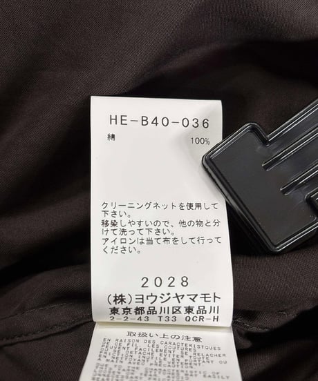 2022AW yohji yamamoto pour homme サテンカレンダーピンタックブラウス（HE-B40-036）
