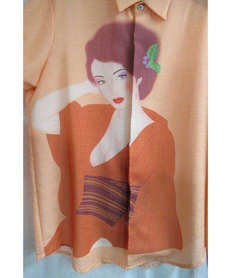 02ss yohji yamamoto pour homme SAEKO 女優シリーズ プリントブラウス HE-B64-977