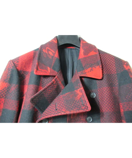 2020aw yohji yamamoto pour homme チェックデザイン 赤 ロングコート （HR-C13-127）