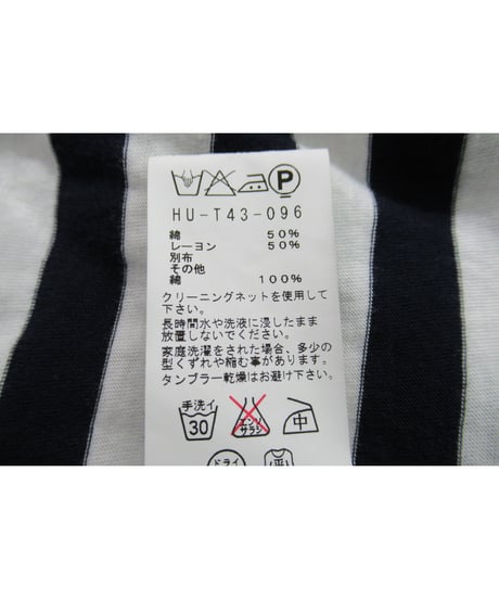 15ss yohji yamamoto pour homme ネイビー×ホワイト ストライプデザインTシャツ（HU-T43-096）