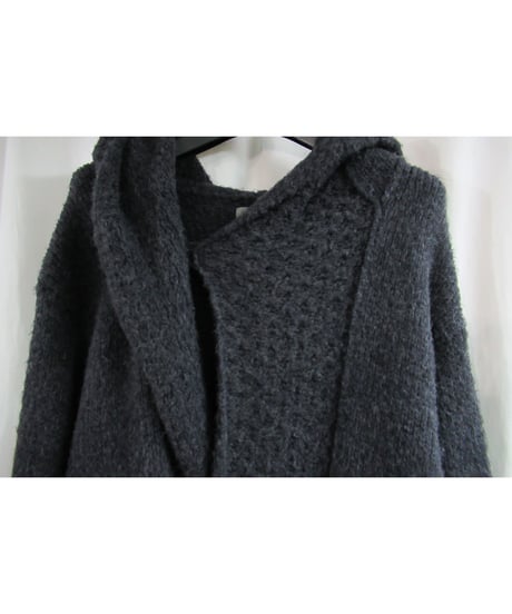 12aw yohji yamamoto pour homme グレースナップ釦フード ベルト付きロングニット