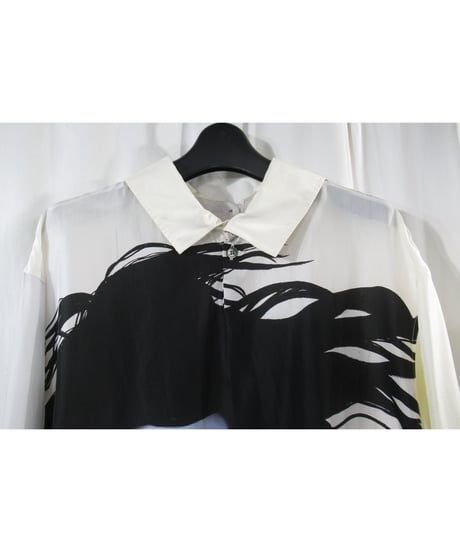 18ss yohji yamamoto pour homme シルク 内田すずめ 太陽の子プリントブラウス（HW-B28-422）