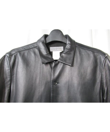 01aw yohji yamamoto pour homme レザー 半袖ブラウス（HX-B37-701）