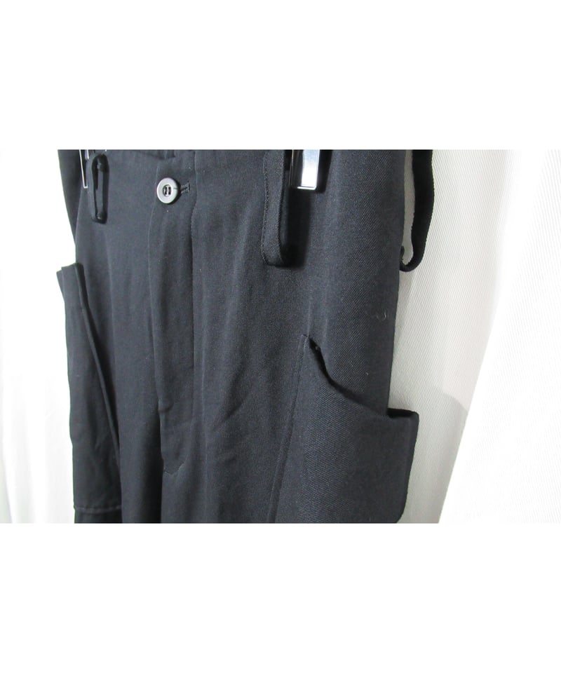 Yohji yamamoto 黒がま口 ポケット付 ワイドパンツ ヨウジヤマモト 