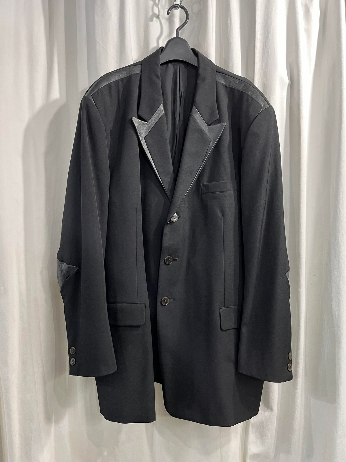 1996AW yohji yamamoto pour homme レザー切り替えロングジャケッ...