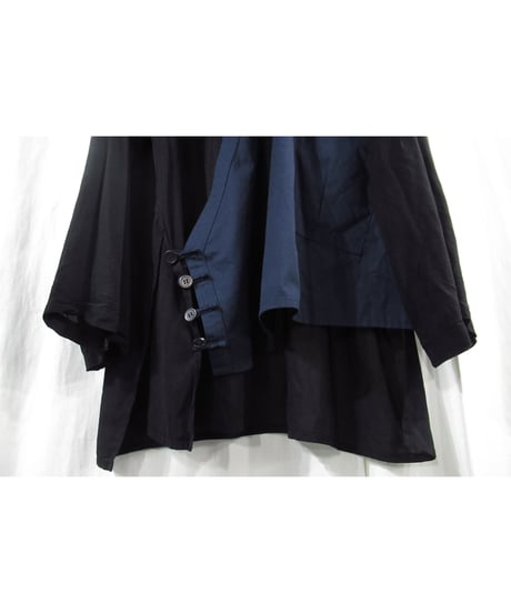 17ss yohji yamamoto pour homme 素材 カラー切替え デザインブラウス（HD-B19-804）
