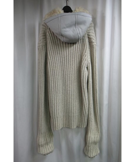 SAMPLE  yohji yamamoto pour homme レザー切替えフード付きニットジャケット J40-807