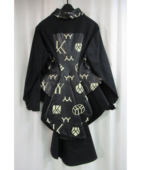 レア 新品未使用 07aw yohji yamamoto femme 黒 レザーモノグラムー燕尾ジャケット FX-J09-790