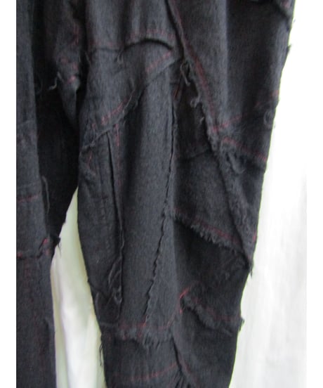 00aw yohji yamamoto POUR HOMME 製品染め ダメージ加工パッチワークパンツ