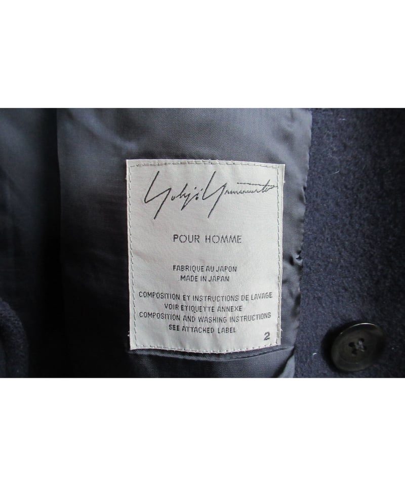13aw yohji yamamoto pour homme 紺 へちま襟ロングコート HQ-