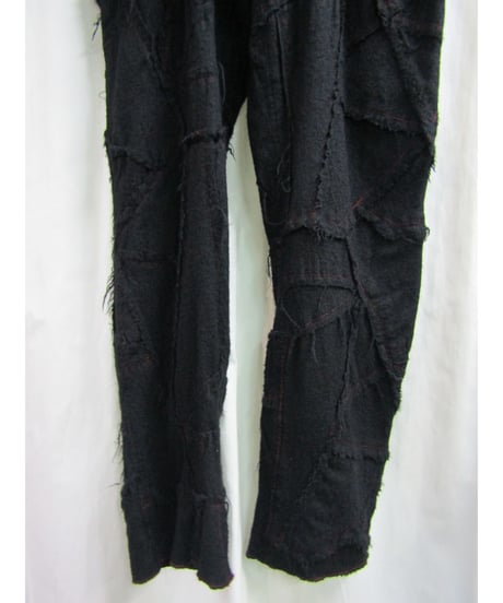 00aw yohji yamamoto POUR HOMME 製品染め ダメージ加工パッチワークパンツ