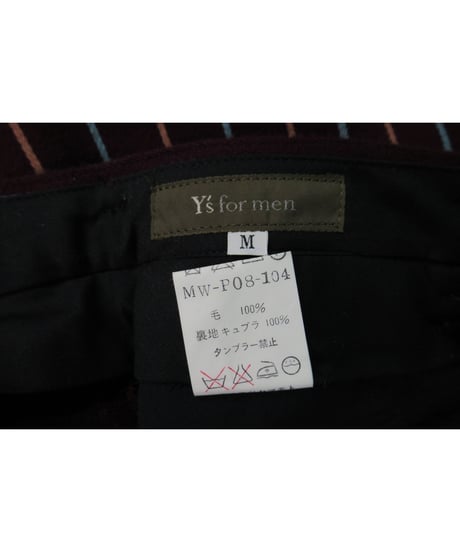 新品 90’s Y's for men yohji yamamoto vintage ストライプ ボルドーデザインパンツ MW-P08-104