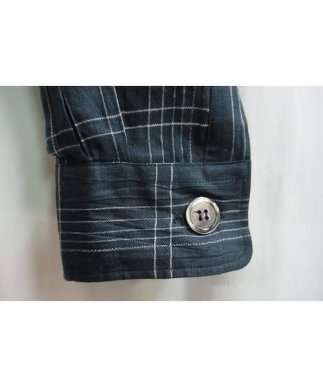 初期 80's COMME des GARCONS HOMME 紺 チェック 麻 シャツジャケット HJ-020600