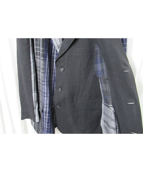 21ss yohji yamamoto pour homme 麻 チェック アシトメリーデザインセットアップ（HD-J45-831/HD-P63-831）