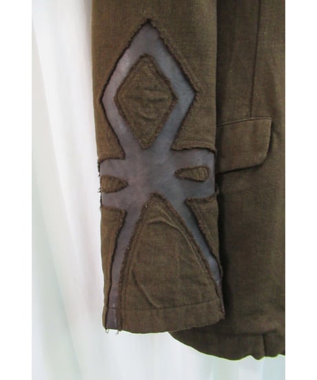 03aw yohji yamamoto pour homme 茶 レザー切替えデザインジャケット HU-J22-119