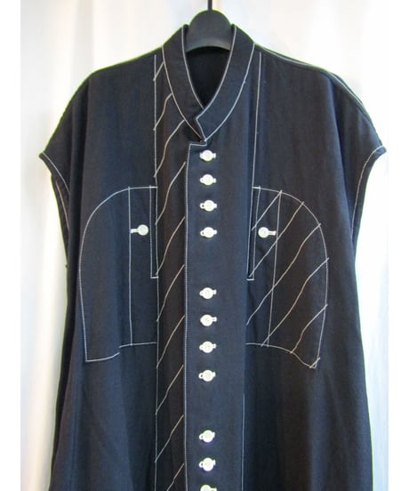 93aw yohji yamamoto femme vintage 製品染 ステッチデザインロングワンピース FP-D15-198