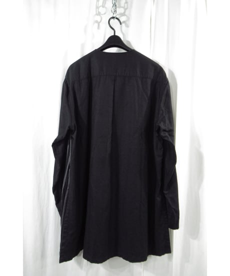 17ss yohji yamamoto pour homme 半身ストライプ レイヤードデザイン ノーカラーブラウス（HD-B25-809）
