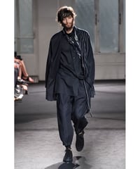17ss yohji yamamoto pour homme 半身ストライプ レイヤードデザイン ノーカラーブラウス（HD-B25-809）