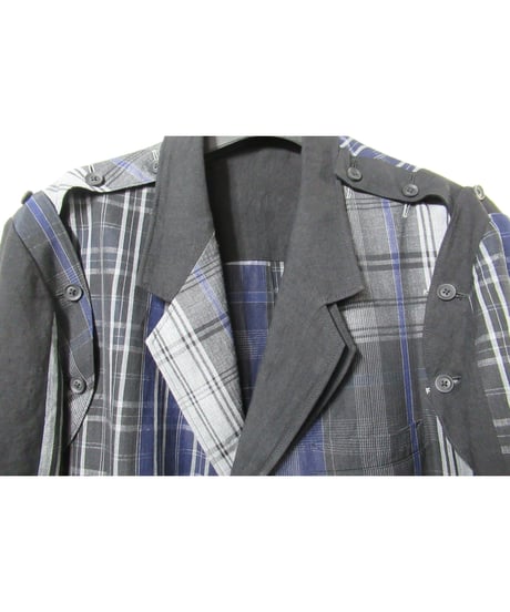 21ss yohji yamamoto pour homme 麻 チェック アシトメリーデザインセットアップ（HD-J45-831/HD-P63-831）