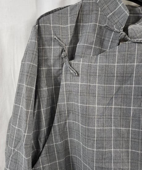 yohji yamamoto pour homme グレーチェックチャイナ風デザインブラウス (HB-B21-928)