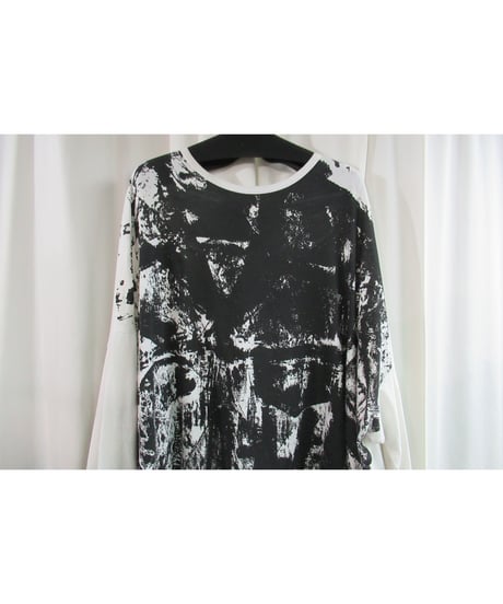 18aw B yohji yamamoto +noir 白 顔料プリントデザインカットソー NV-T55-071