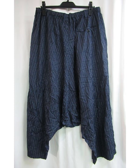 16ss yohji yamamoto pour homme 紺 ストライプシワ加工 サルエルワイドパンツ HO-P78-902