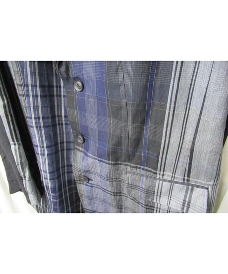 21ss yohji yamamoto pour homme 麻 チェック アシトメリーデザインジャケット（HD-J45-831）
