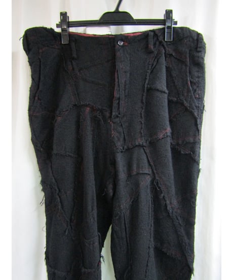 00aw yohji yamamoto POUR HOMME 製品染め ダメージ加工パッチワークパンツ