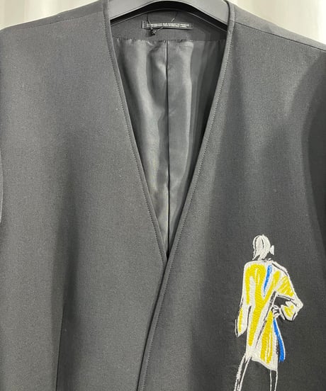 2021AW yohji yamamoto pour homme 女優刺繡 ノーカラーロングジャケット（HX-J51-130）