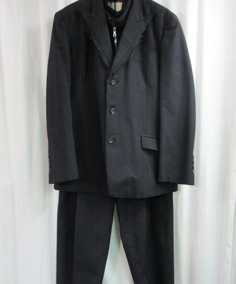 95aw yohji yamamoto pour homme vintage 鹿鳴館期 グレーストライプダメージ加工セットアップ HE-J70-120