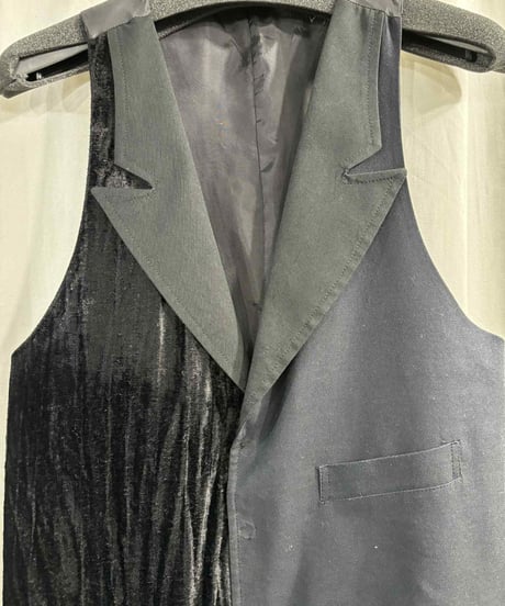 美品 2019SS yohji yamamoto pour homme ベルベット切替アシンメトリーベスト（HH-V13-842）