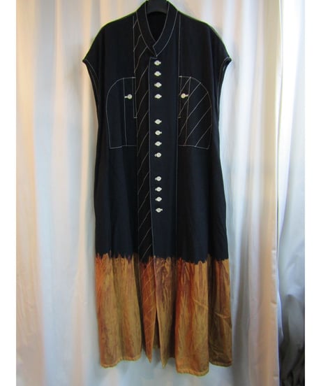 93aw yohji yamamoto femme vintage 製品染 ステッチデザインロングワンピース FP-D15-198
