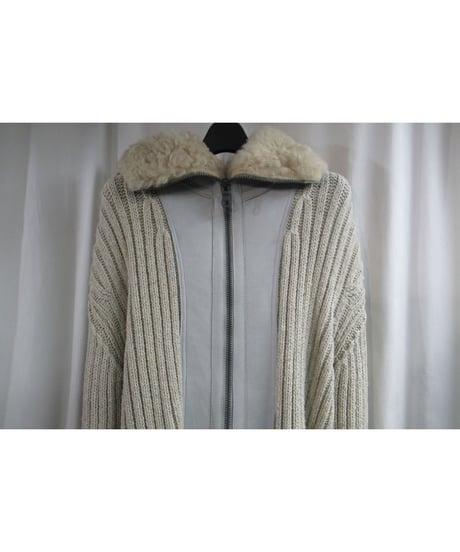 SAMPLE  yohji yamamoto pour homme レザー切替えフード付きニットジャケット J40-807