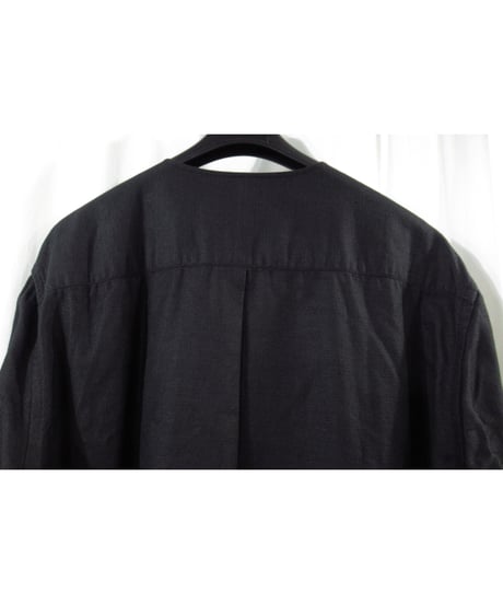 17ss yohji yamamoto pour homme 半身ストライプ レイヤードデザイン ノーカラーブラウス（HD-B25-809）