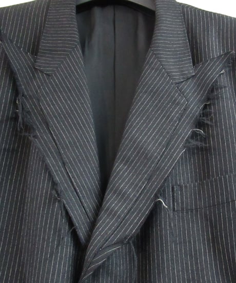 95aw yohji yamamoto pour homme vintage 鹿鳴館期 グレーストライプダメージ加工セットアップ HE-J70-120