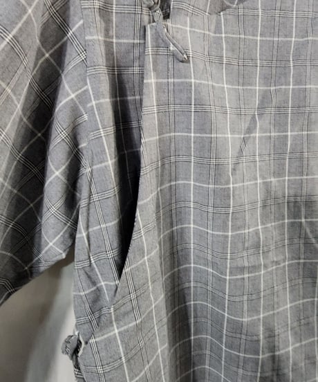 yohji yamamoto pour homme グレーチェックチャイナ風デザインブラウス (HB-B21-928)